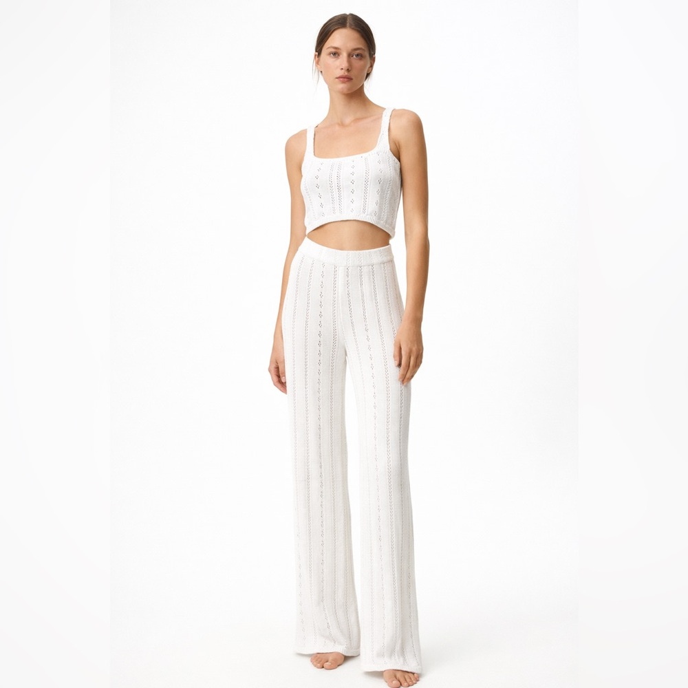 2 Piece Crochet Set Muted White Women's Knit Cropped Tank and Pants SZ S NWOT - Picture 2 of 10